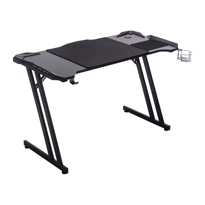 Biurko komputerowe z podwójną ramą Z. Ergonomiczny stół do gier w domu i biurze z oświetleniem do gier RGB
